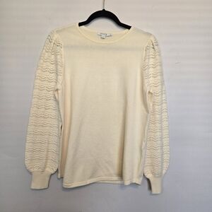 Chicos Cream Sweater with Lace Sleeves